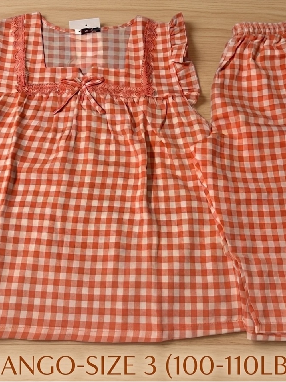 Mango Silk Blouse & Pants Set - Orange & White